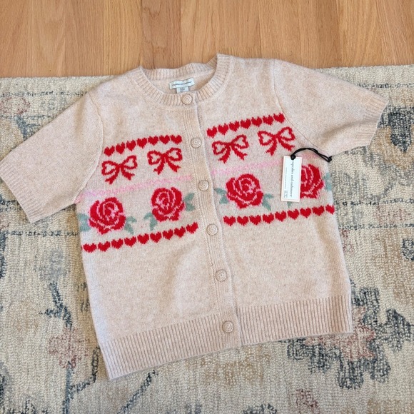 Cupcakes and Cashmere Sweaters - Cupcakes and Cashmere Bow Rose Heart Cardigan Size M